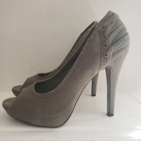 ASH Italia Canvas Peep Toe Pumps Taupe Size 38.5 - Picture 3 of 7
